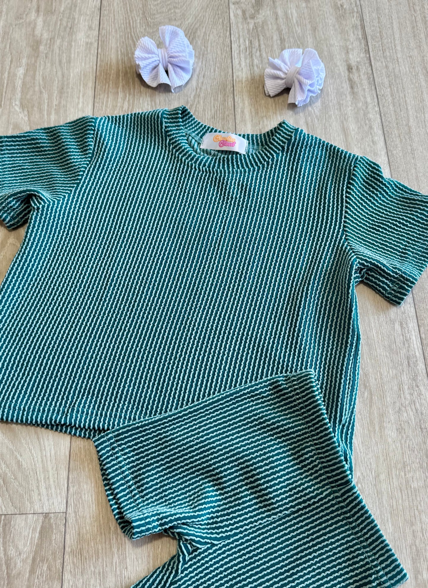 Oversized Ribbed Biker Set - Teal