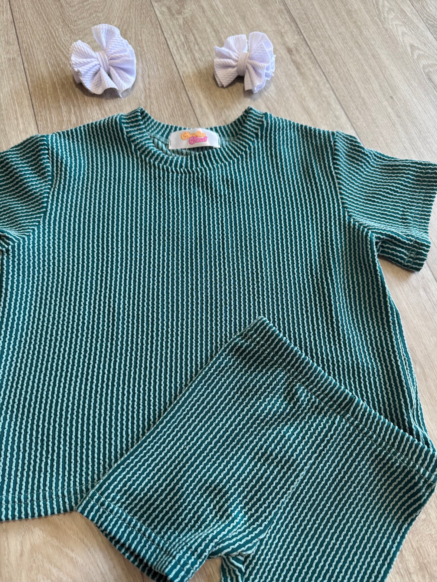 Oversized Ribbed Biker Set - Teal