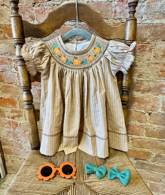 Pumpkin Pinstripe Bishop Dress