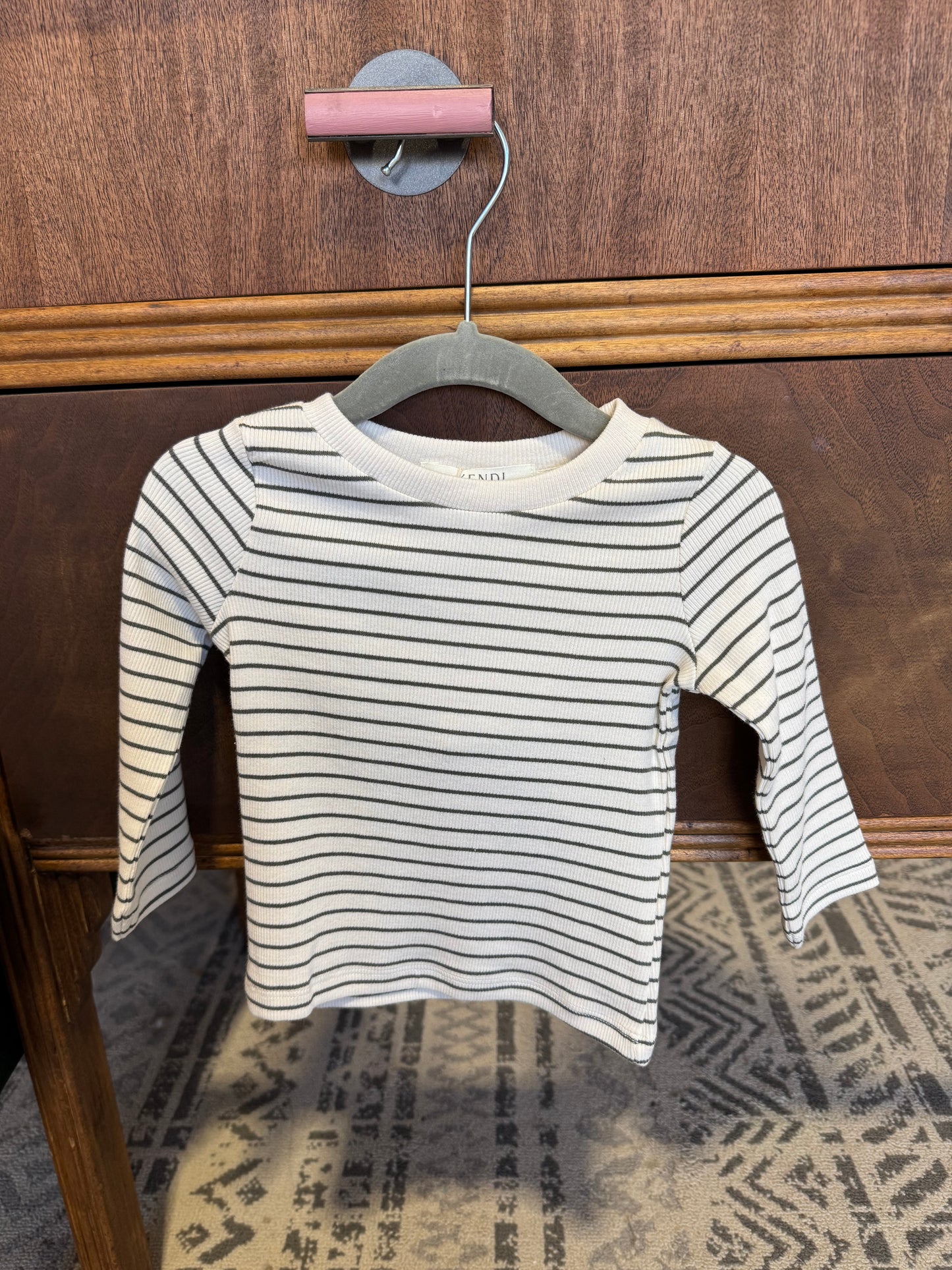 Olive Striped Ribbed Long Sleeve Top