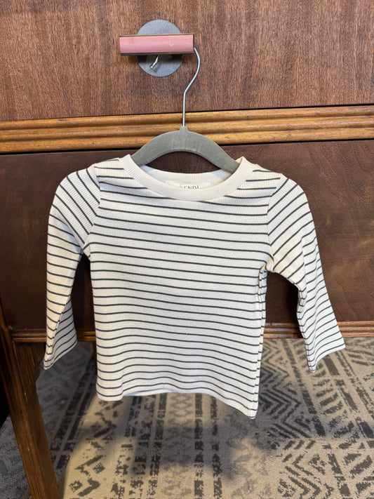 Olive Striped Ribbed Long Sleeve Top