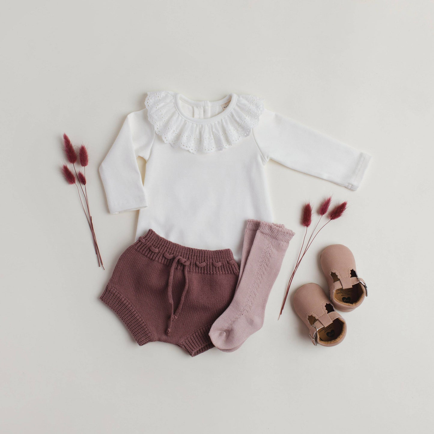 White Ruffle Collared Long Sleeve Body Suit