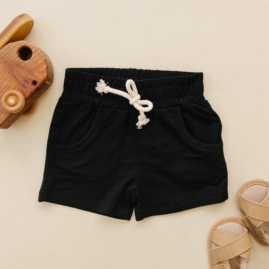 Bamboo Terry Drawstring Shorts-Black