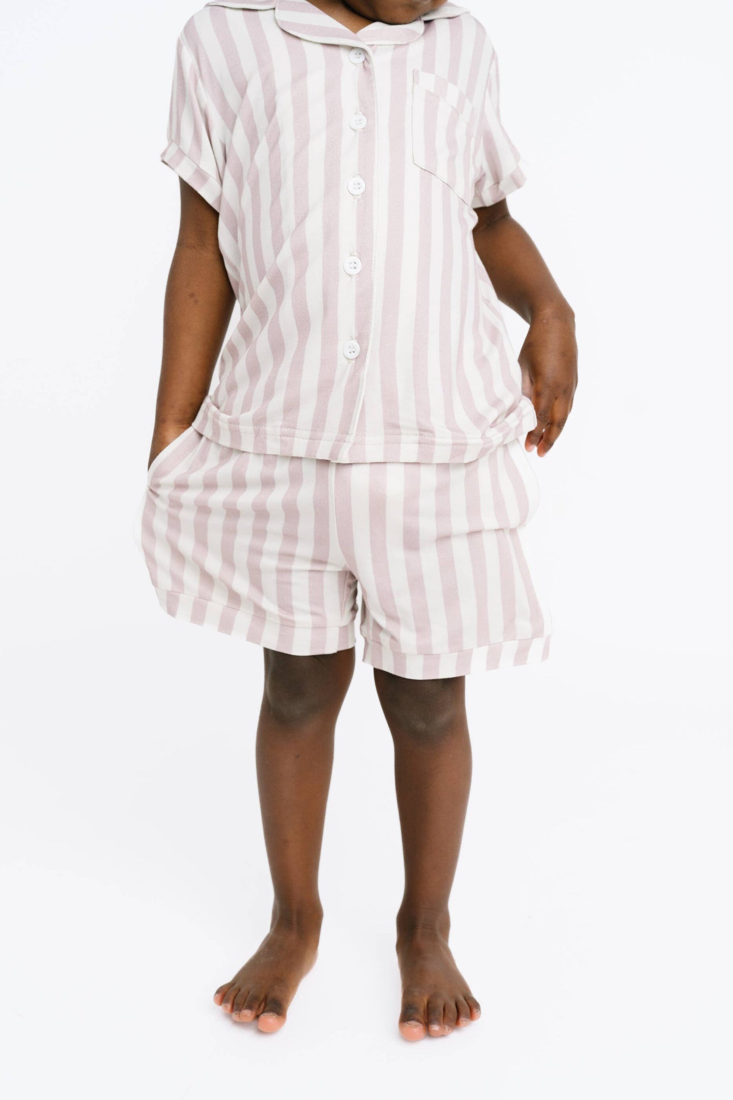 Blush Stripe Bamboo Button Up Short Set