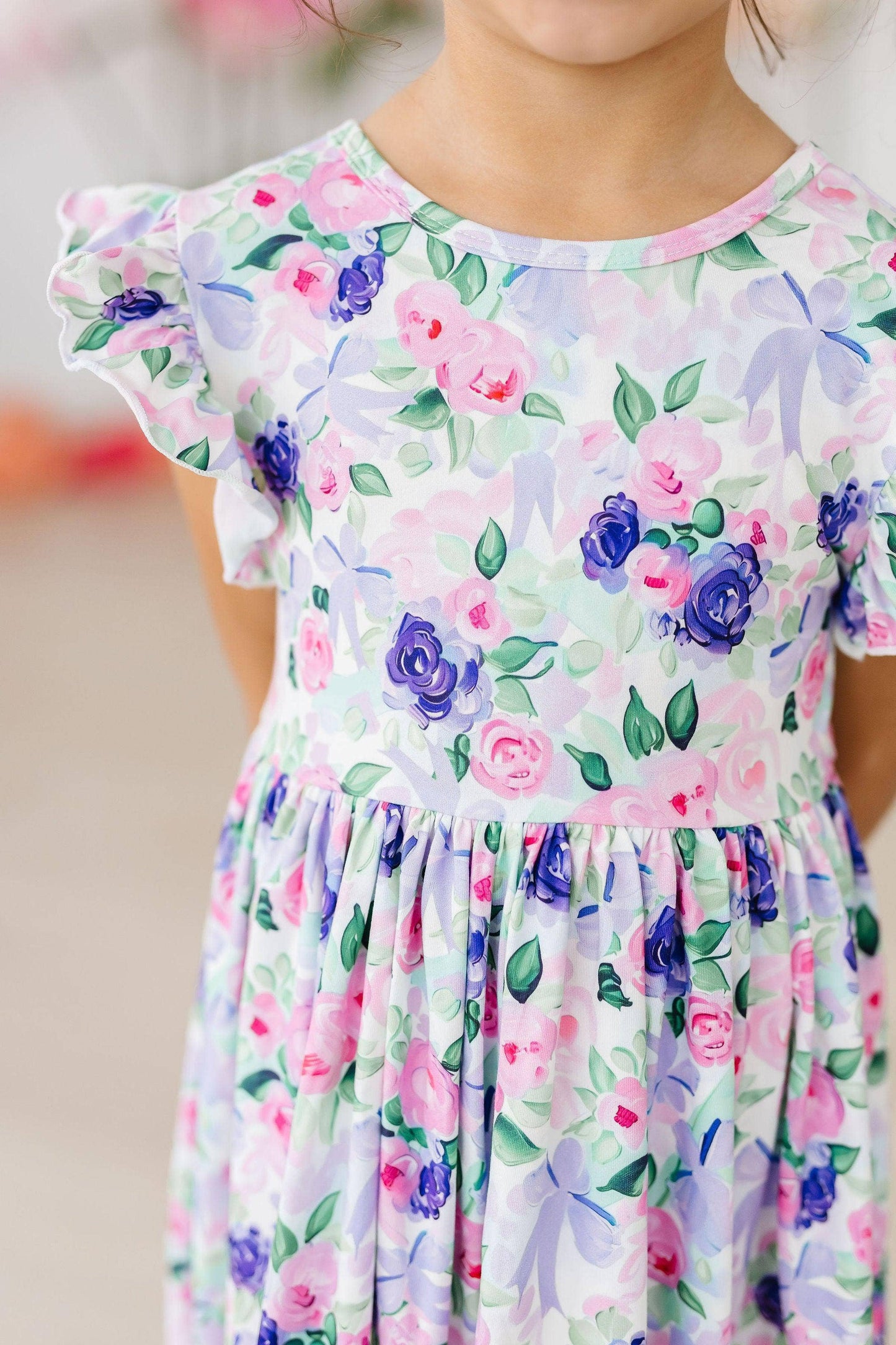 Lavender Garden Flutter Sleeve Twirl Dress