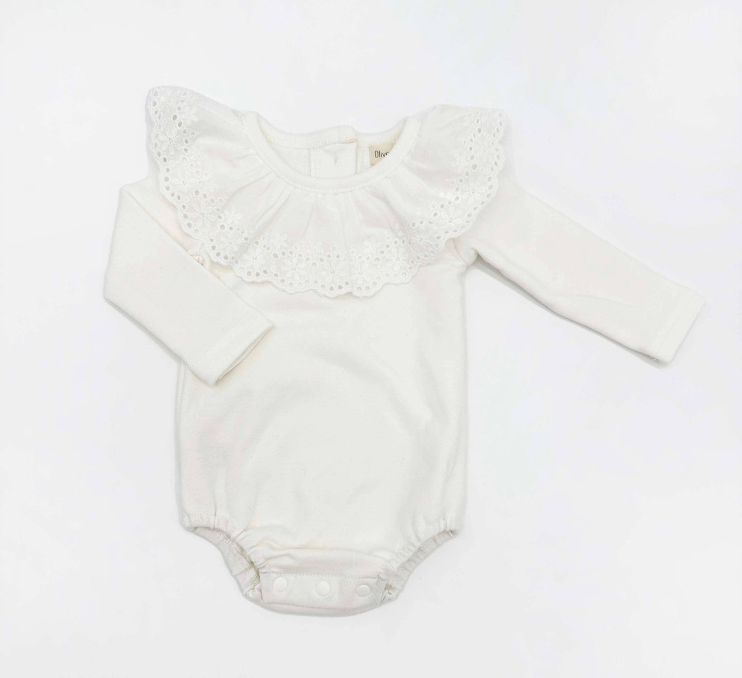 White Ruffle Collared Long Sleeve Body Suit