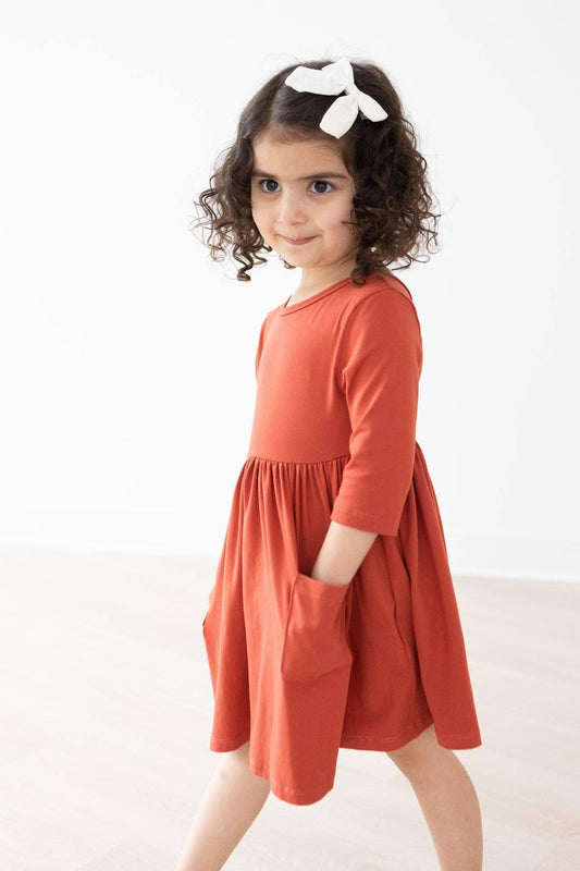 Pumpkin Spice 3/4 sleeve twirl dress with pockets by Mila & Rose