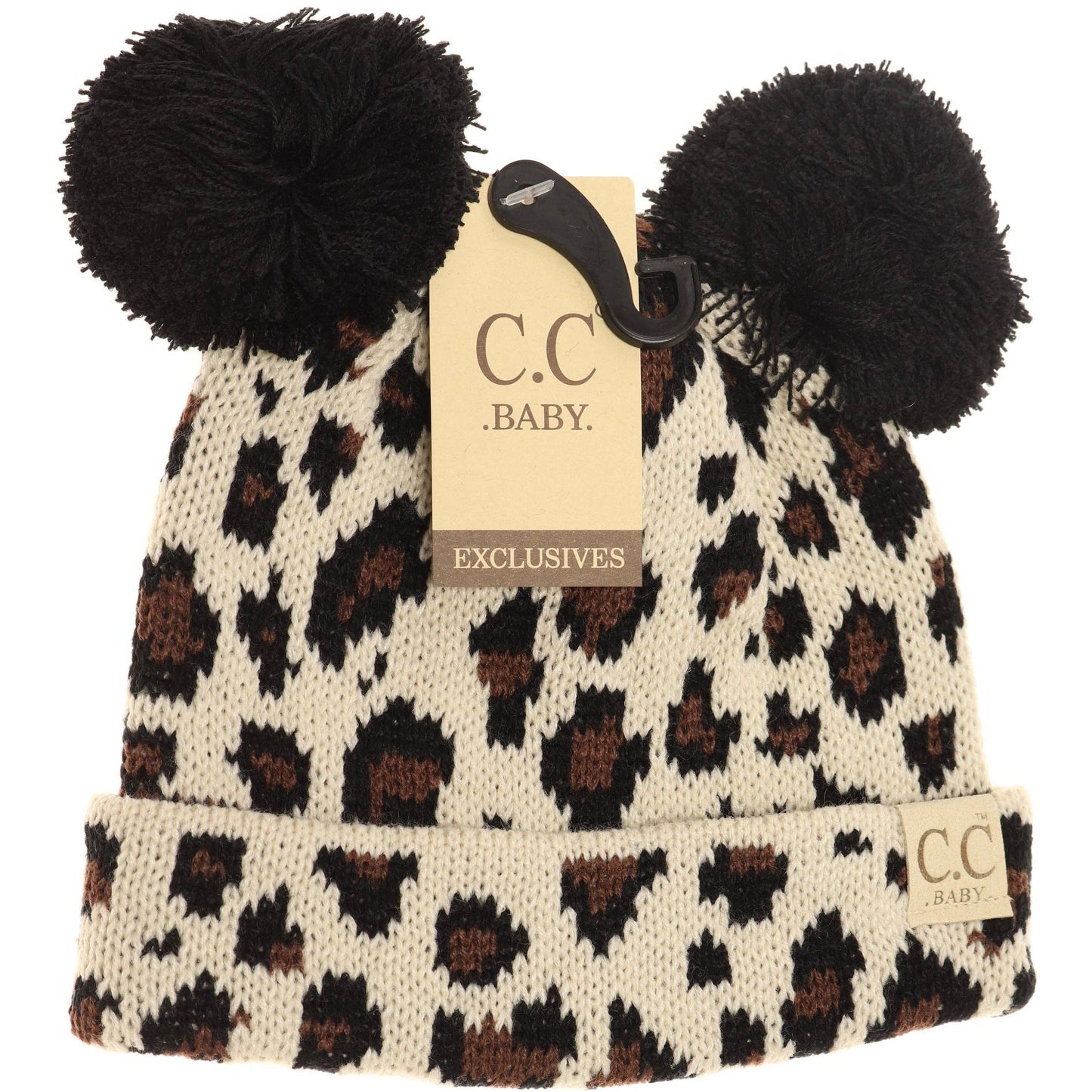 Baby Leopard Double Pom Beanie