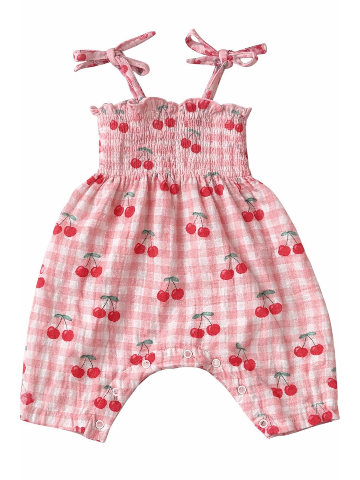 Gingham Cherries Smocked Romper