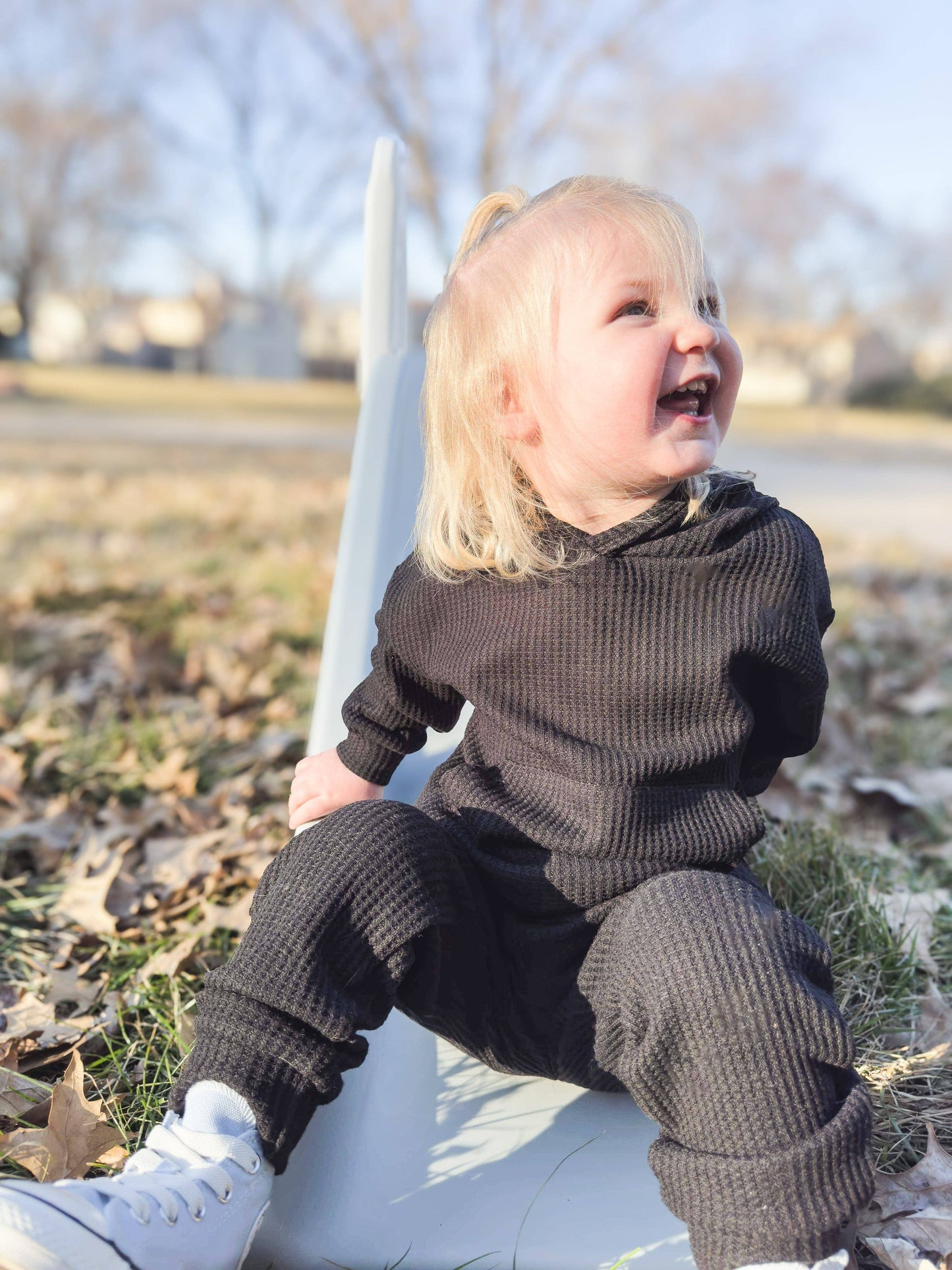 Black Waffle Knit Set