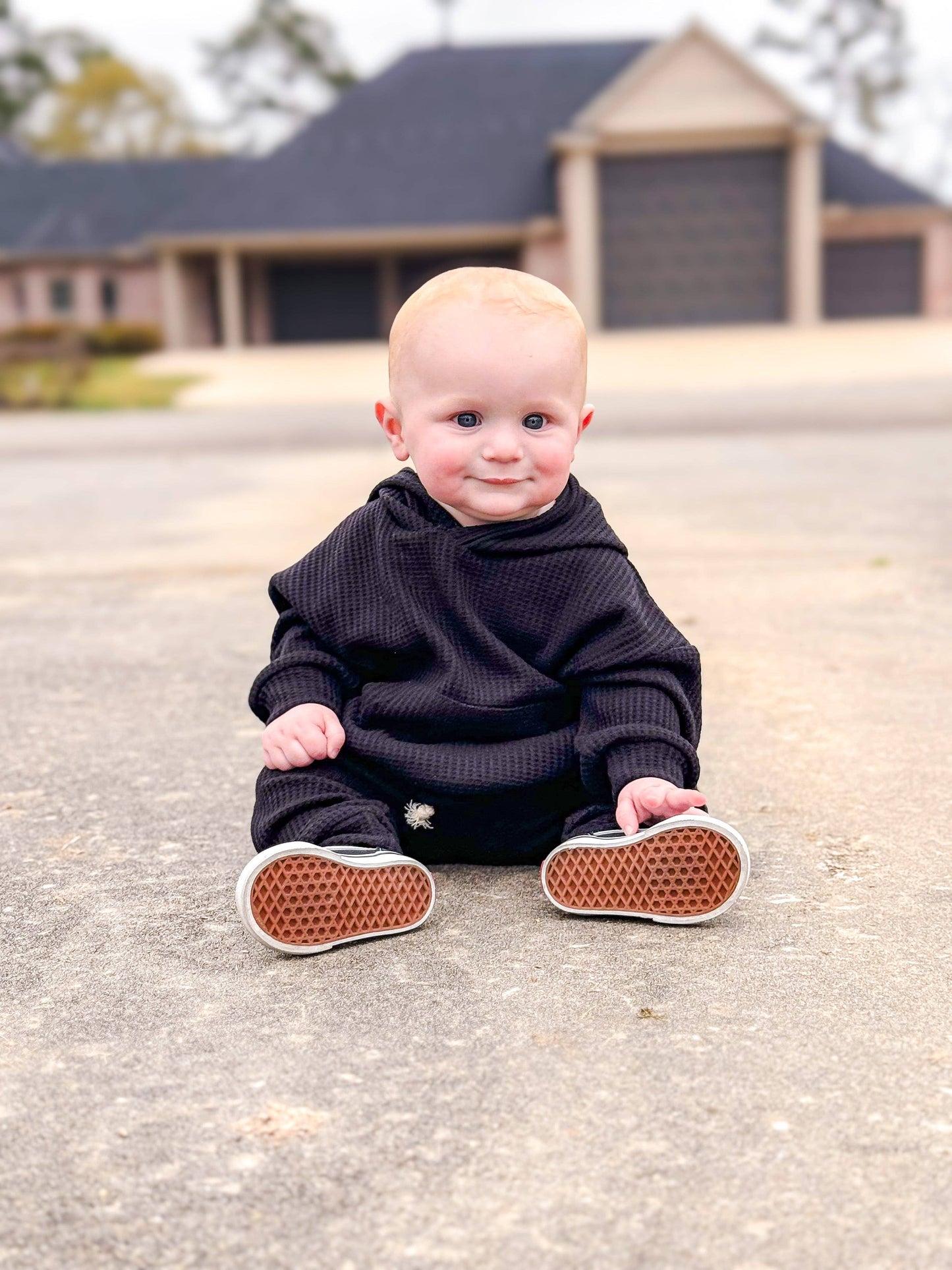 Black Waffle Knit Set