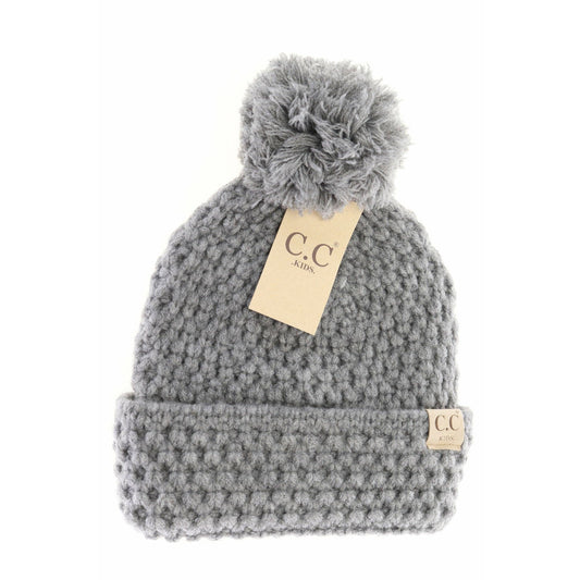 Kids Bee Stitch Beanie with Knit Pom