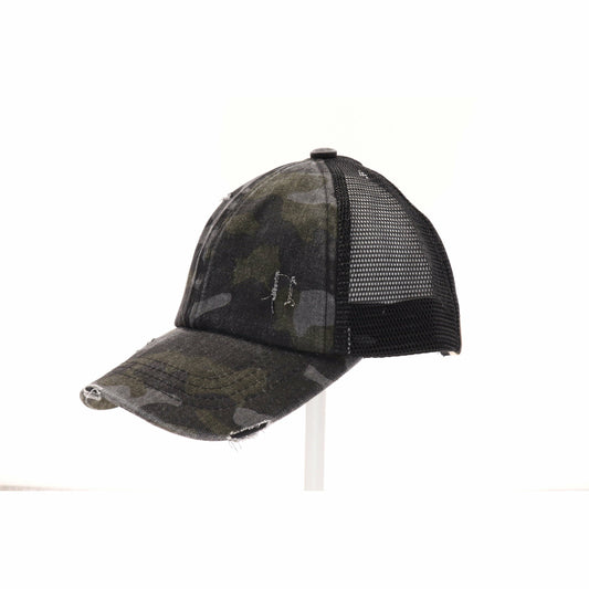 Kids Distressed Camouflage Criss-Cross Ponytail Ball Cap