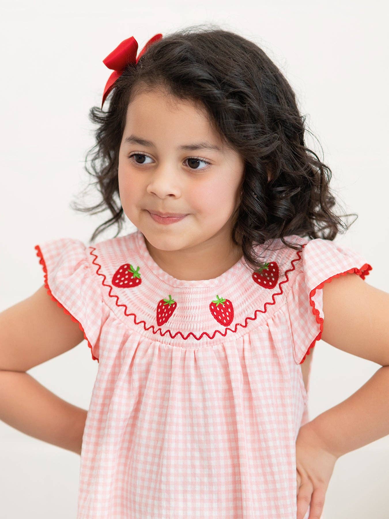 Strawberry Embroidered Plaid Smocked Dress