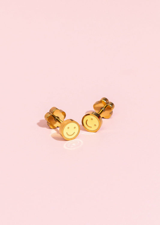 Yellow Smiley Flat Back Earrings