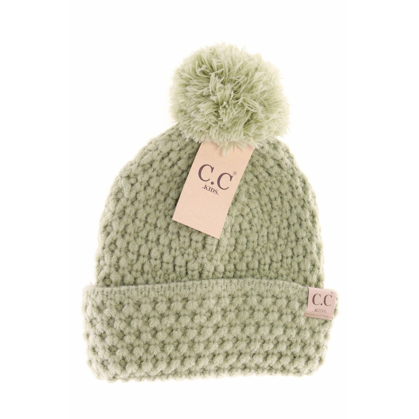 Kids Bee Stitch Beanie with Knit Pom