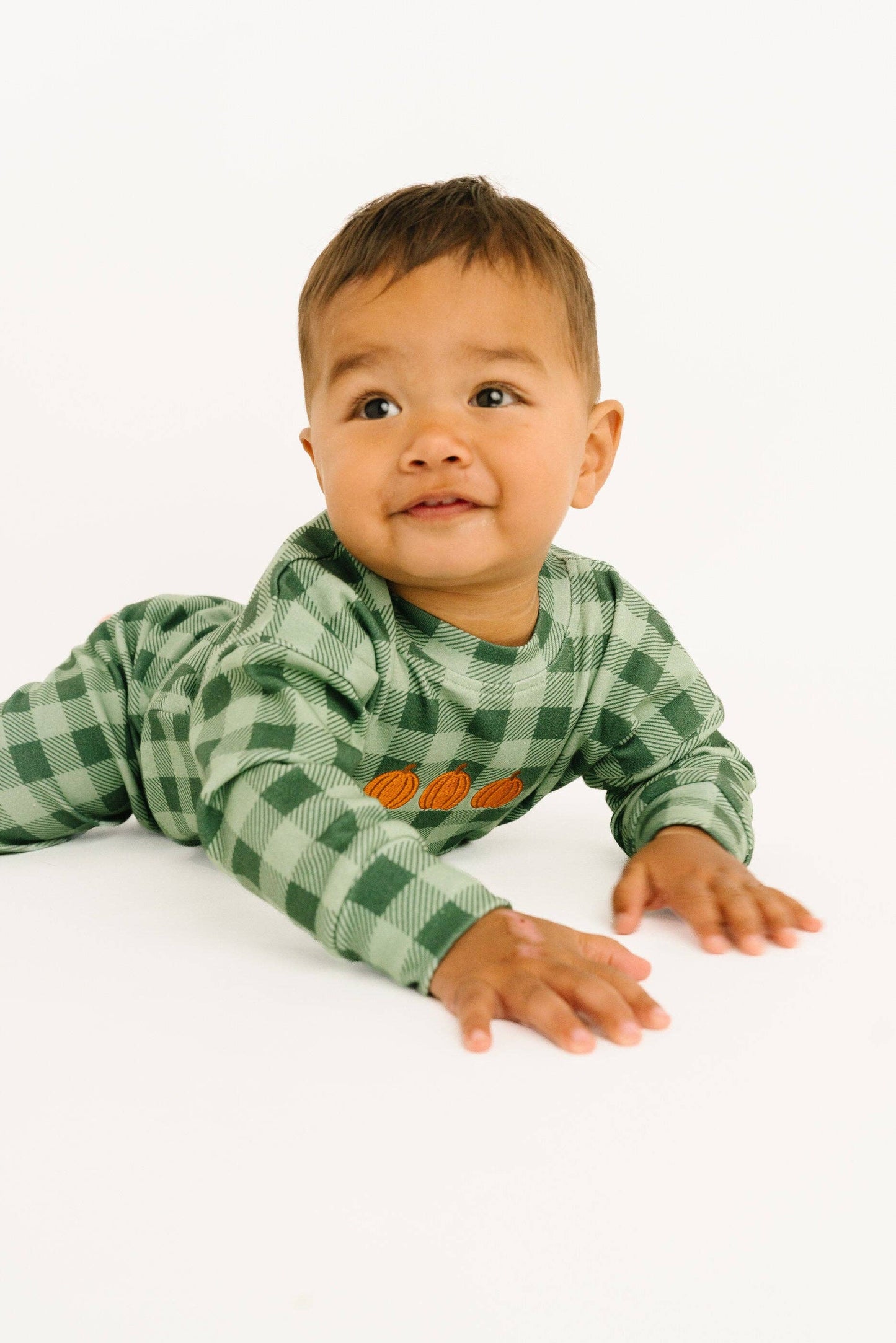 Green Gingham Embroidered Pumpkin Set