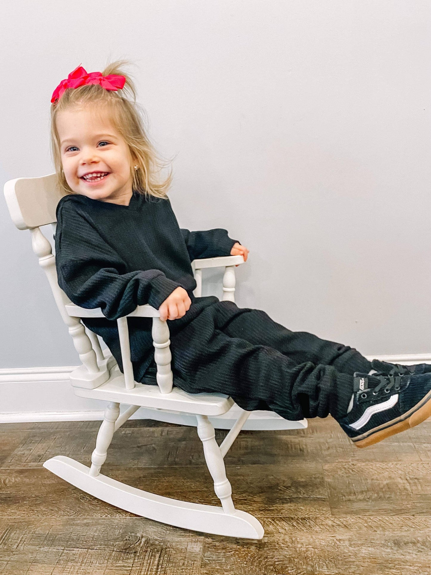 Black Waffle Knit Set