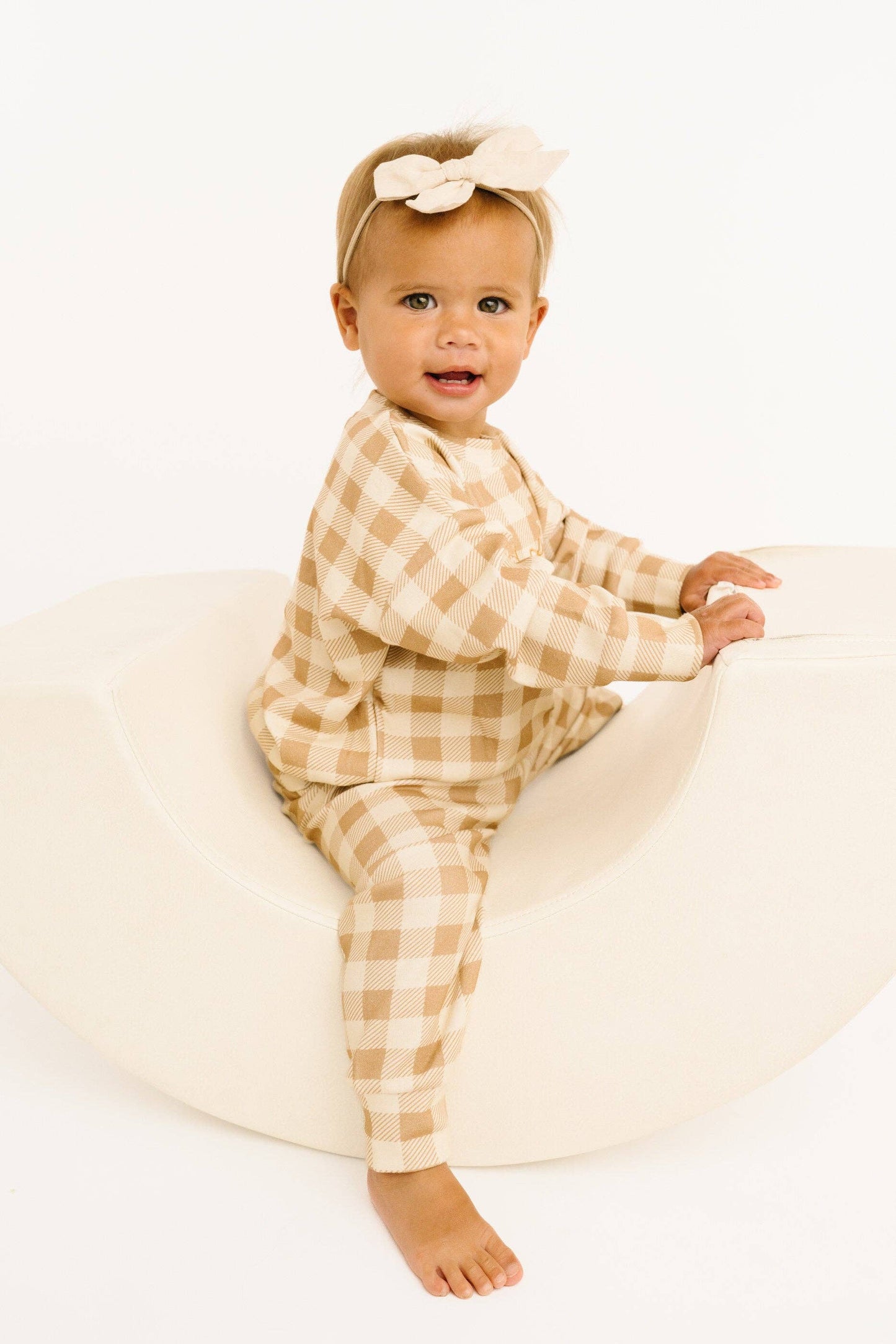 Neutral Gingham Embroidered Pumpkins & Bows Set